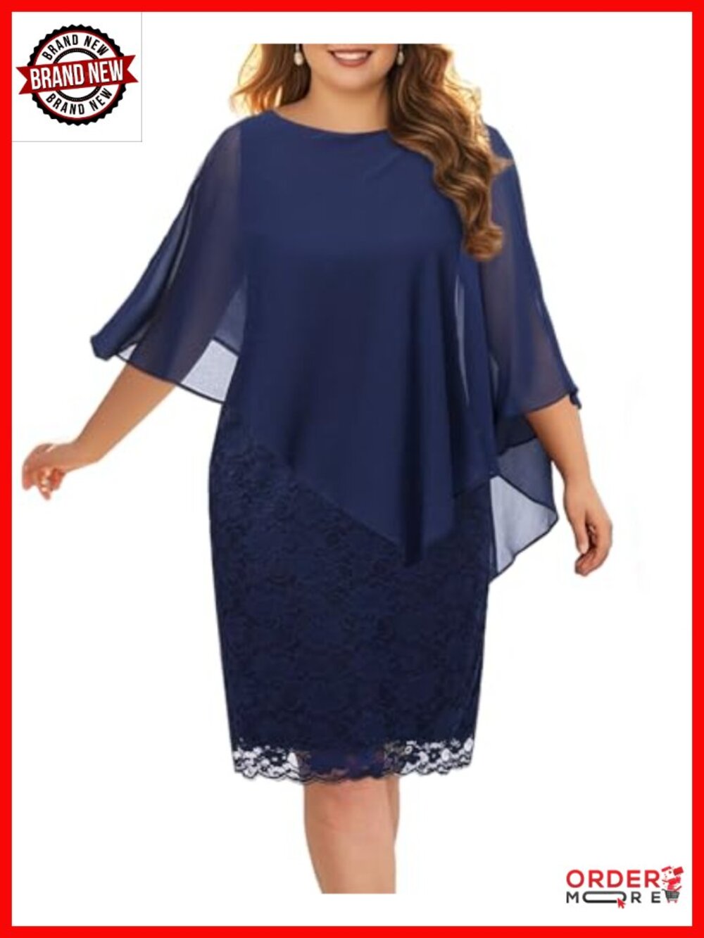 Plus Size Sheath Dress Lace Cape with Chiffon Overlay Cocktail Mother Bride